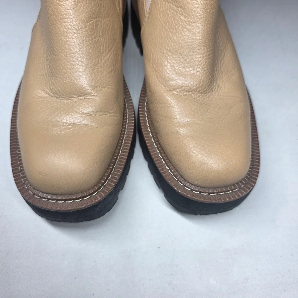Sam Edelman Laguna Chelsea Boots Sesame Leather Lug Sole Platform Size 6M
